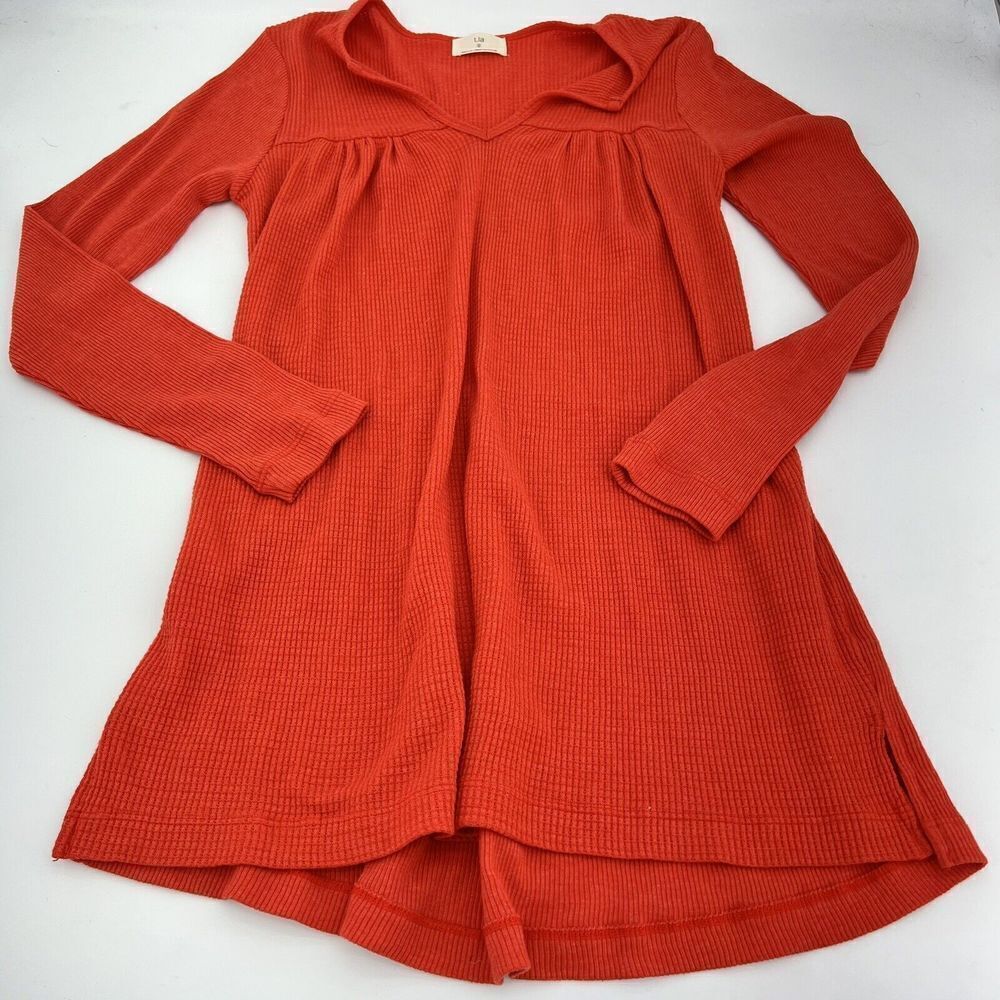Anthropologie T. La Orange Waffle Knit Thermal Tunic Top Size Small